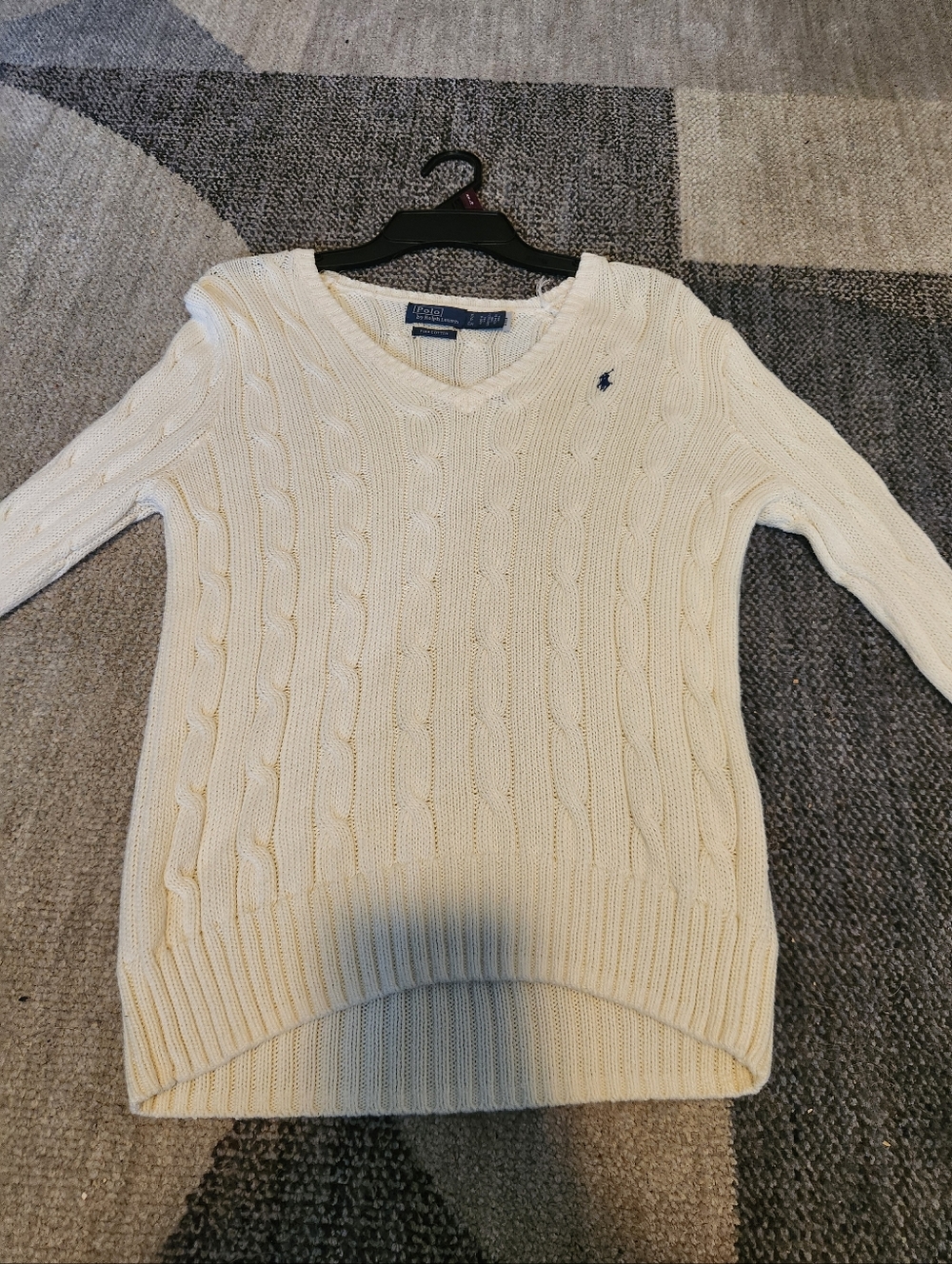 Ralph Lauren Cream Cable-Knit V-Neck Pullover